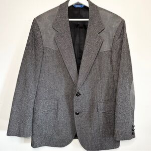 Pendleton Vintage Wool Western Blazer 40 Gray Suede Yoke + Elbow Patches